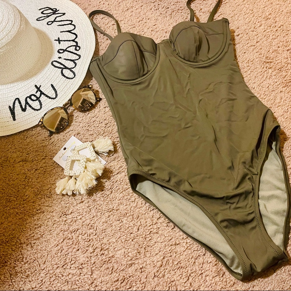 NWOT army green sliming one piece swim suit